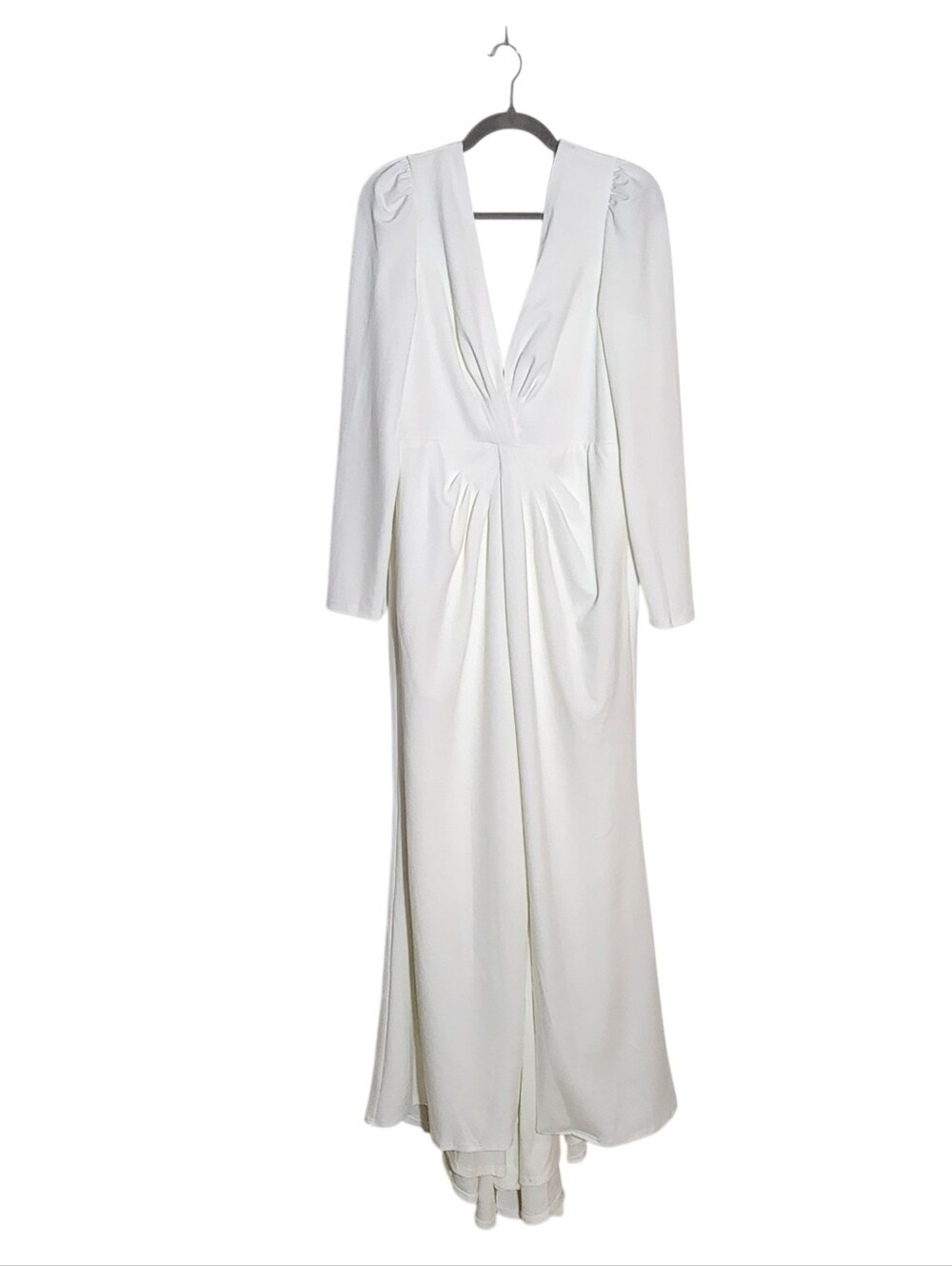 Lulus White Long Sleeve Mermaid Wedding Dress with Deep V-Neck Size XL - Picture 4 of 11